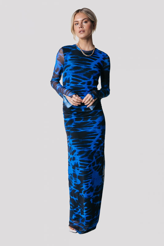 Colourful Rebel | Maude Animal Mesh Maxi Dress LS - Deep Blue WD116256