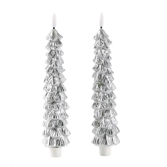 FÍ Dokkum | LED X-Mas Tree Kaarsen Zilver – Set van 2