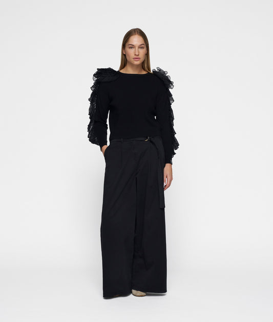 10Days | Wide Leg Pants Twill - Zwart (20-060-5201)