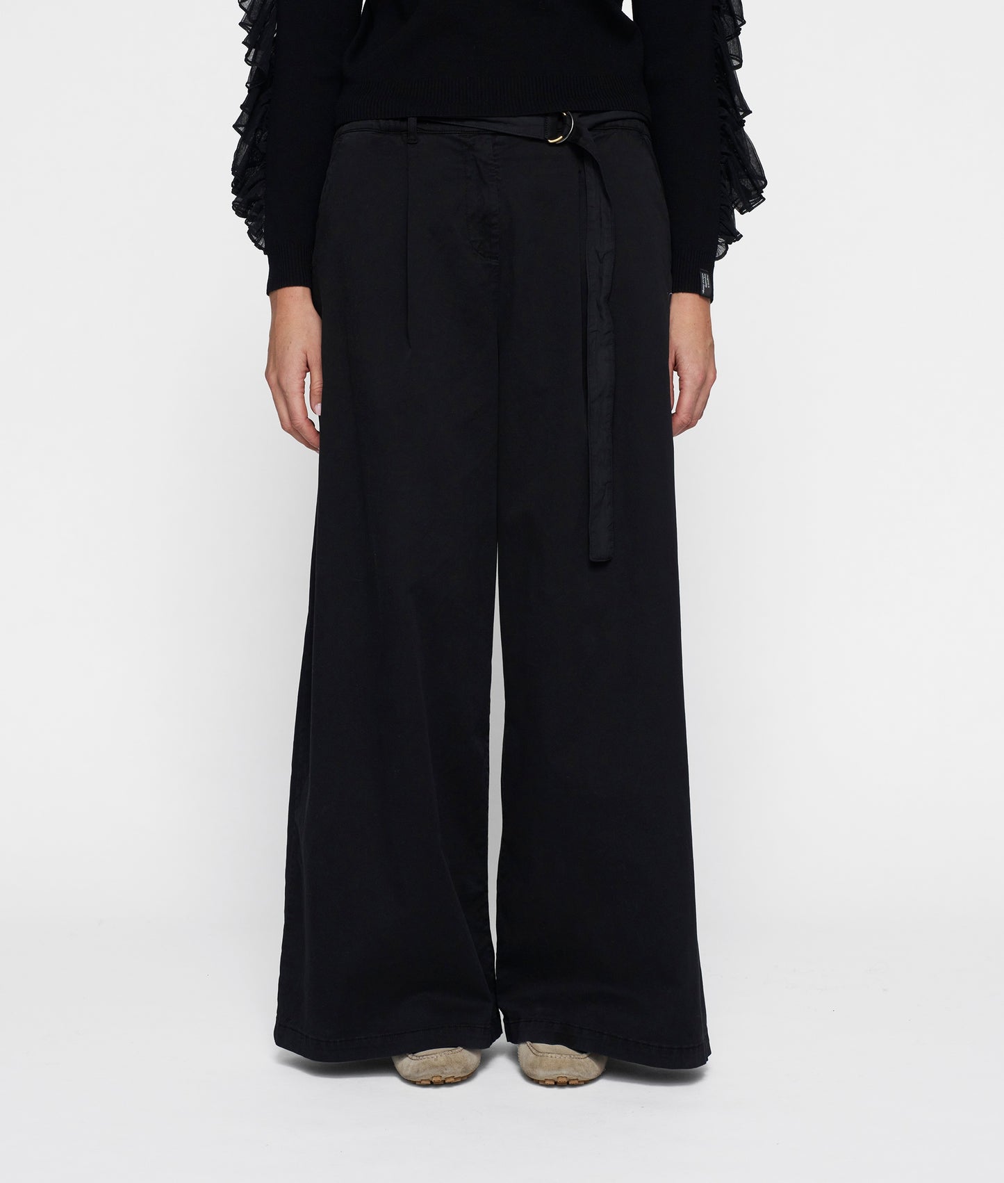 10Days | Wide Leg Pants Twill - Zwart (20-060-5201)