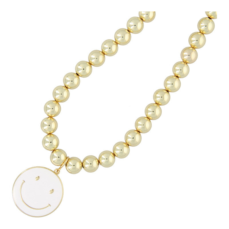 FÍ Dokkum | Ketting 10mm 14KRT Verguld Goud Met Witte Smiley XXL