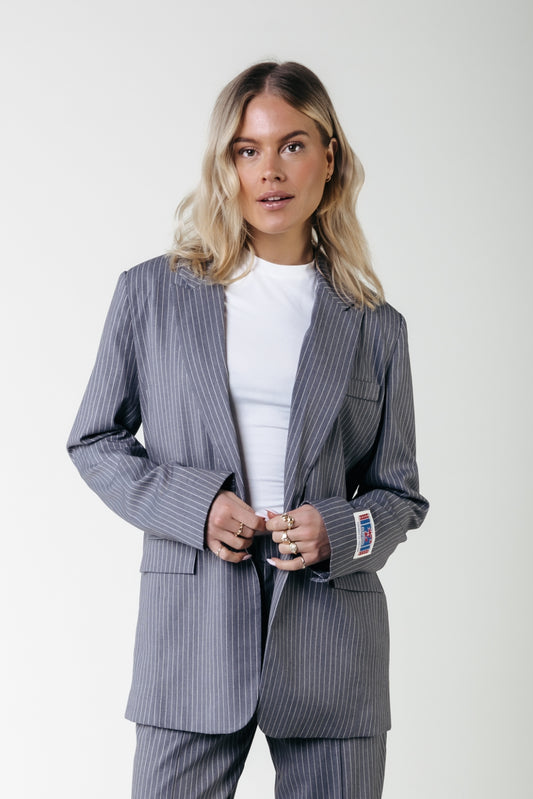 Colourful Rebel | Jesra Stripe No 7 Single Breasted Boyfriend Blazer - Dark Grey