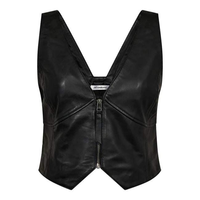 Co'couture | PhoebeCC Leather Zip Vest - Black (246-35731)