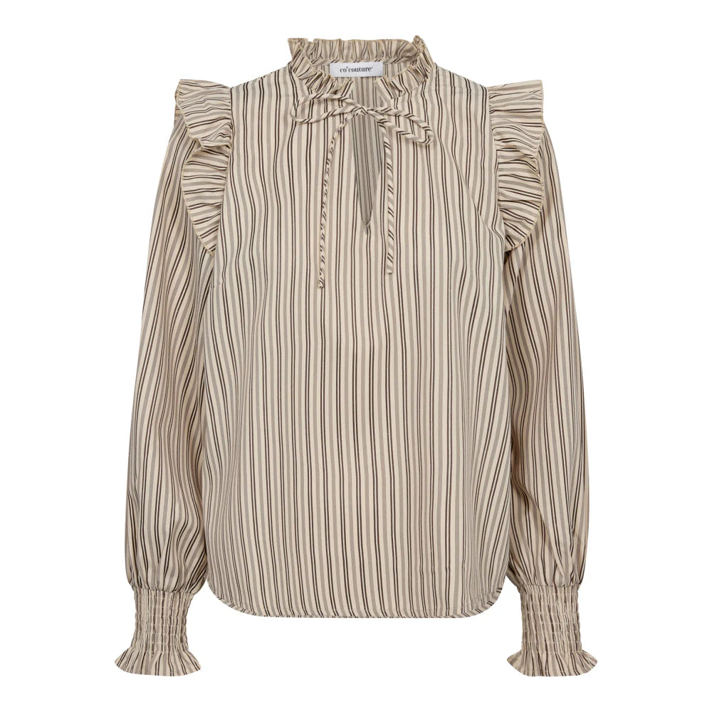 Co'couture | SiggaCC Stripe Smock Frill Blouse - Powder (244-35634)