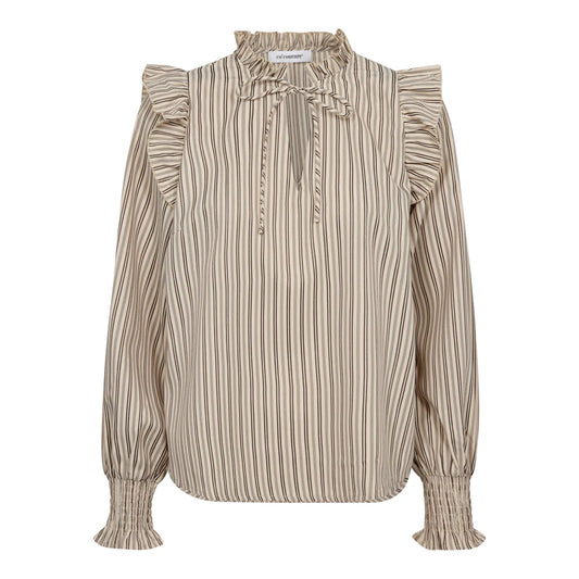 Co'couture | SiggaCC Stripe Smock Frill Blouse - Powder (244-35634)