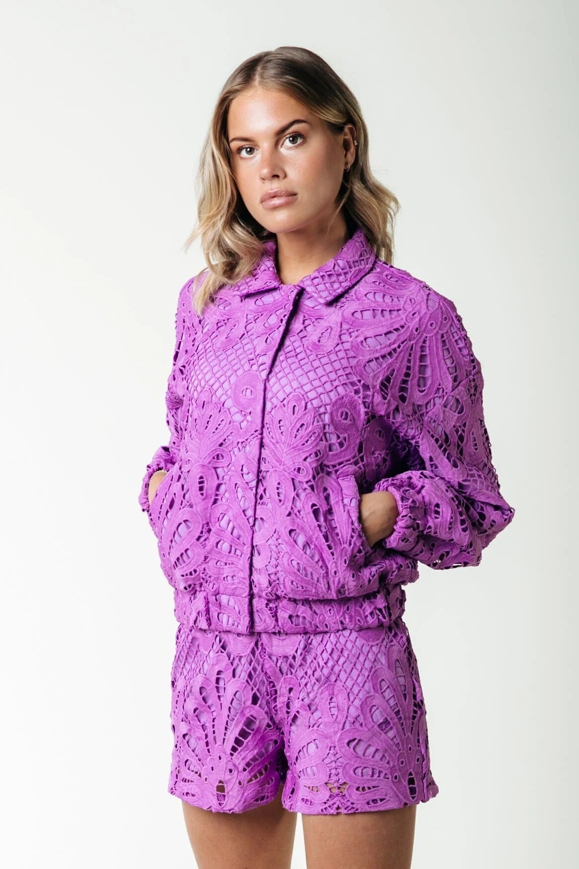 Colourful Rebel | Bente Lace Bomber Jacket - Pink (WJ116805)