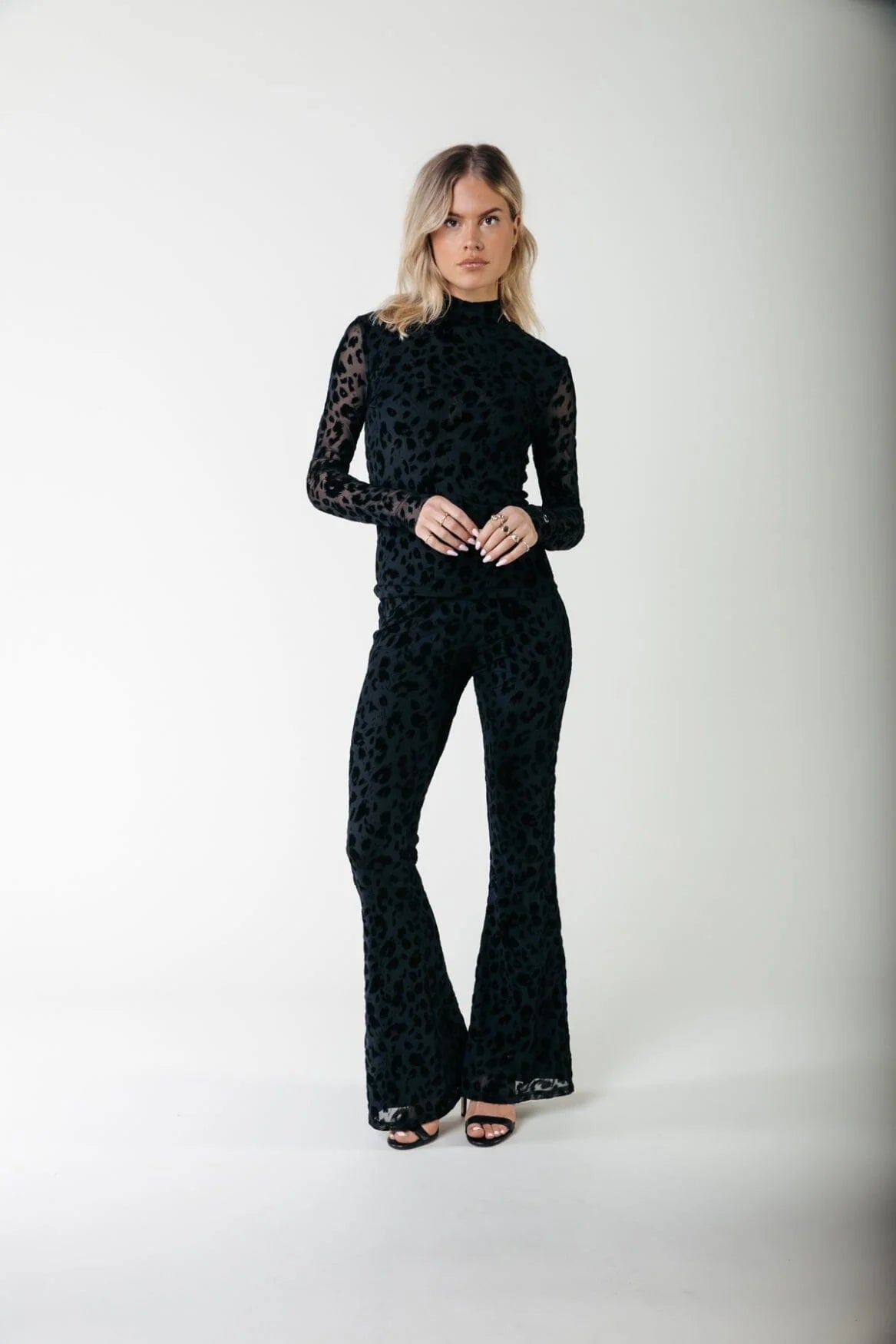 Colourful Rebel | Neyo Leopard Flock Mesh Turtleneck Top - Black (WT216259)