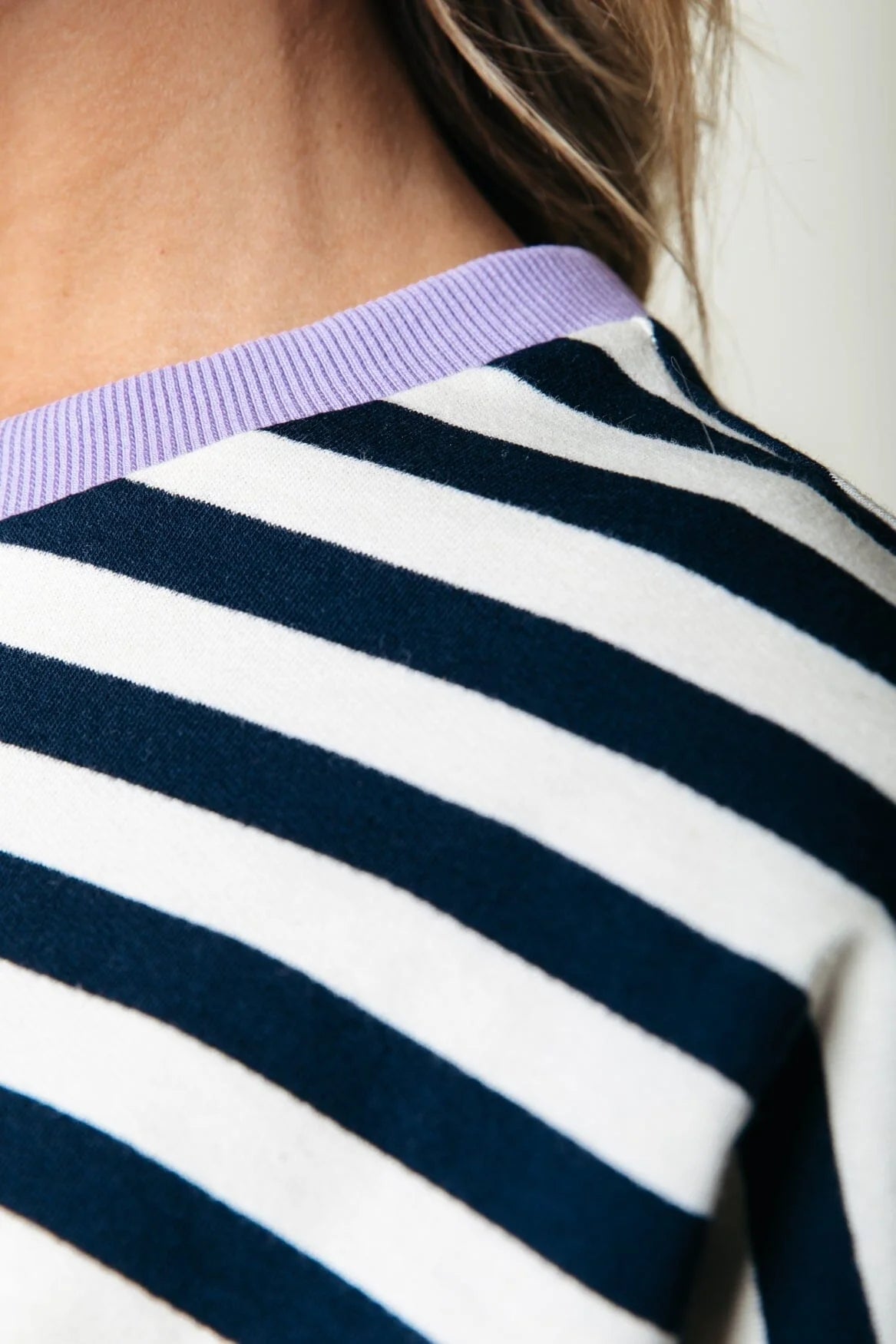 Colourful Rebel | Stripe Contrast Dropped Shoulder Sweat - 509 Navy