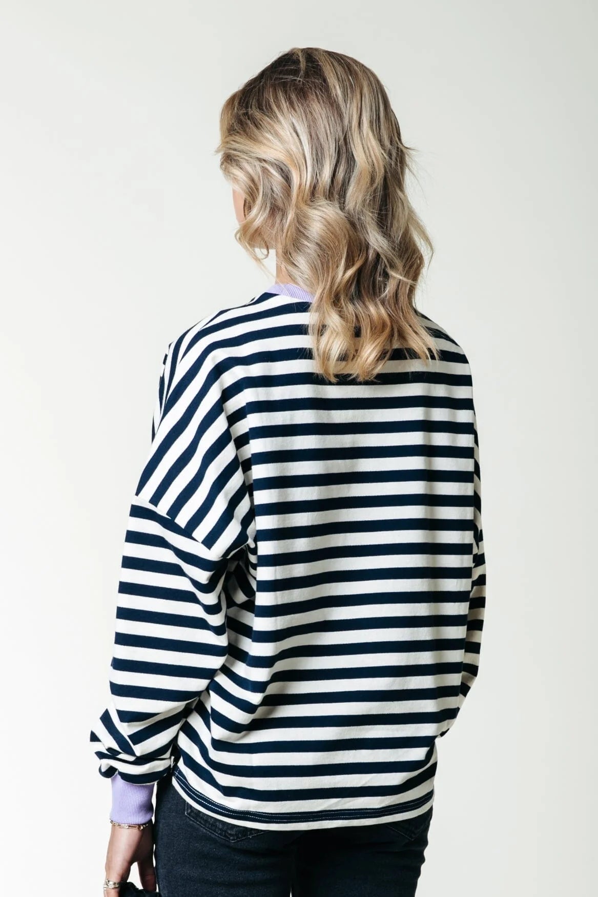 Colourful Rebel | Stripe Contrast Dropped Shoulder Sweat - 509 Navy