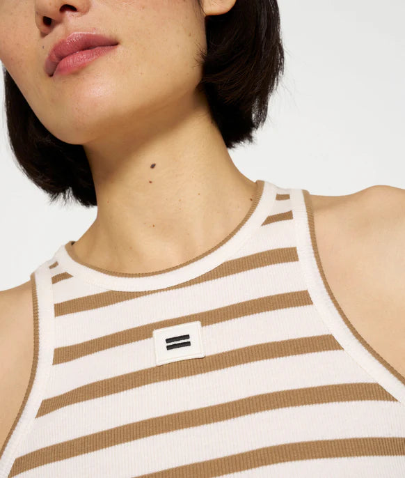 10Days | Tank Top Rib Stripes - Ecru/Cedar Brown 20-461-4203